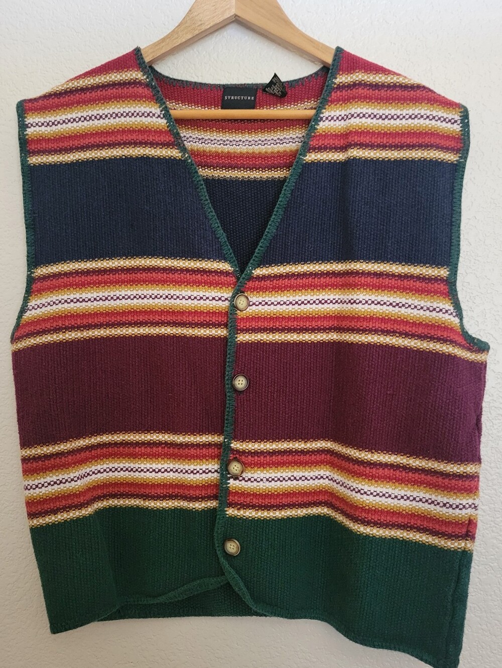 VNT Structure Multistripe Knit Vest in Burgundy, Mustard, Green, Cream Size XL